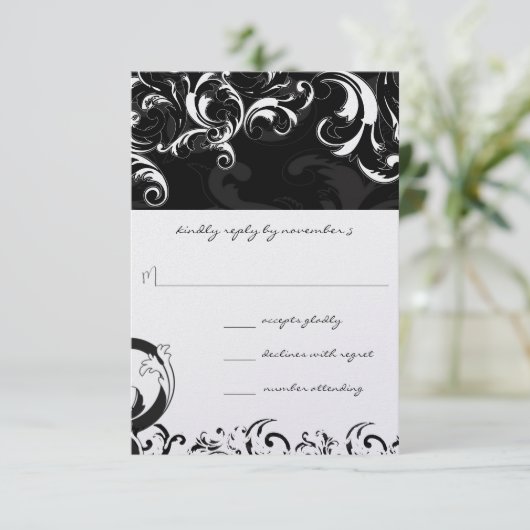 Royal Black Wirbel Wedding RSVP (Stehend Vorderseite)