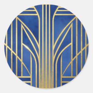Royal Blau Gold Art Deco Runder Aufkleber