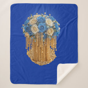 Royal Blau & Gold Blumen —Sherpa-Decke Sherpadecke