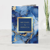 Royal Blau Gold Flüssigtinte QR Code Hochzeit Einladung (Vorderseite)