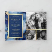 Royal Blau Gold Flüssigtinte QR Code Hochzeit Einladung (Innenseite)