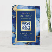 Royal Blau Gold Flüssigtinte QR Code Hochzeit Einladung (Rückseite)