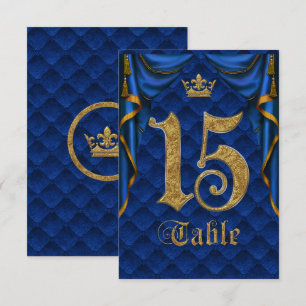 Royal Blau Goldene Krone Hochzeit Tisch Nummer 15 Einladung