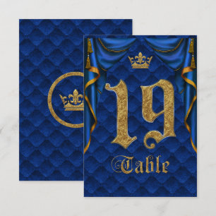 Royal Blau Goldene Krone Hochzeit Tisch Nummer 19 Einladung