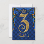 Royal Blau Goldene Krone Hochzeit Tisch Nummer 3 Einladung (Vorderseite)