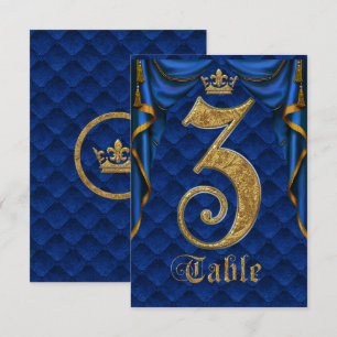 Royal Blau Goldene Krone Hochzeit Tisch Nummer 3 Einladung