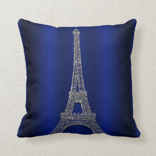 Royal Blau & Silber Eiffelturm Paris Moderne Glamo Kissen