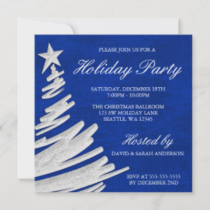 Royal Blau und Silberner Weihnachtsbaum-Feierparty Einladung
