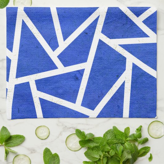 Royal-Blau-Weiß-Mosaik Geschirrtuch (Gefaltet)