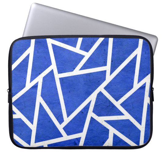 Royal-Blau-Weiß-Mosaik Laptopschutzhülle (Vorderseite)