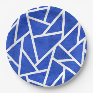 Royal-Blau-Weiß-Mosaik Pappteller