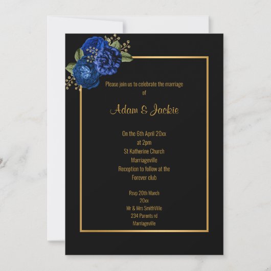 ROYAL BLAUE GOLD FLORAL ELEGANT WEDING INVITATION EINLADUNG (Vorderseite)