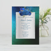 ROYAL BLAUE grüner Blumenstrauß ELEGANT WEDING Einladung (Stehend Vorderseite)