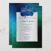 ROYAL BLAUE grüner Blumenstrauß ELEGANT WEDING Einladung (Vorne/Hinten)