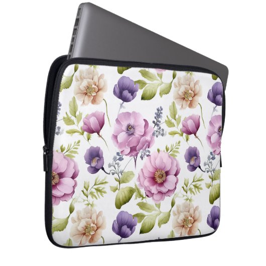 Royal Bloom Symphony Lila Floral Pattern Laptopschutzhülle (Vorne Rechts)