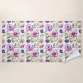 Royal Bloom Symphony Lila Floral Pattern Strandtuch (Vorderseite)