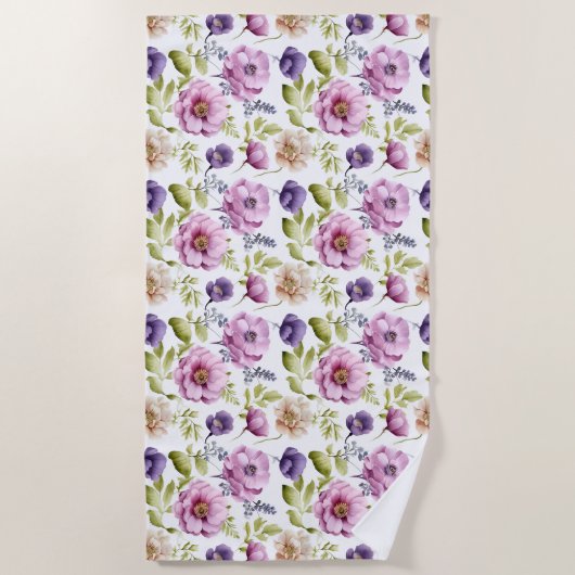 Royal Bloom Symphony Lila Floral Pattern Strandtuch (Vorderseite)