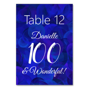 Royal Blue 100 und Wonderful Birthday Party Tischnummer