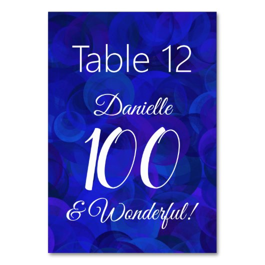 Royal Blue 100 und Wonderful Birthday Party Tischnummer (Vorderseite)