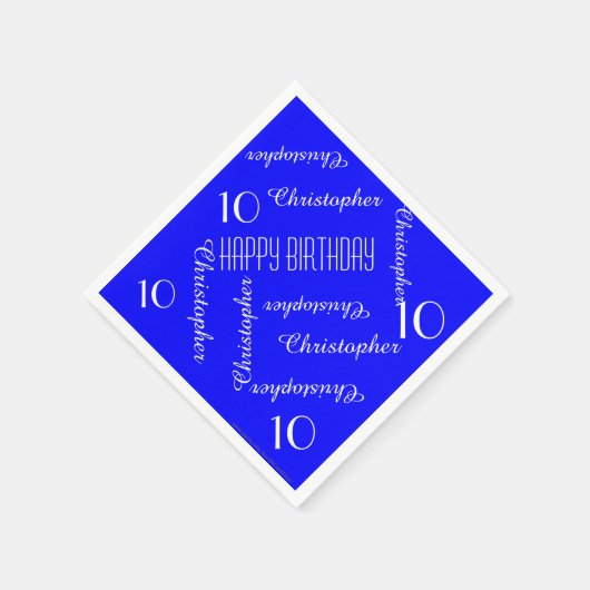 Royal Blue 10. Geburtstagspartei Wiederholung Name Serviette (Ecke)