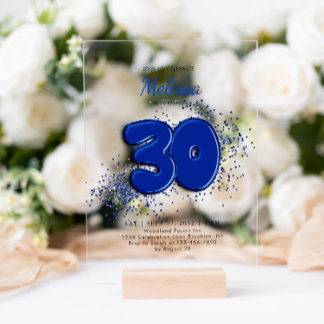 Royal Blue 30. Balloons Confetti Erwachsene Geburt Acryleinladungen