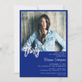 Royal Blue 30. Geburtstag Foto Einladung (Vorderseite)