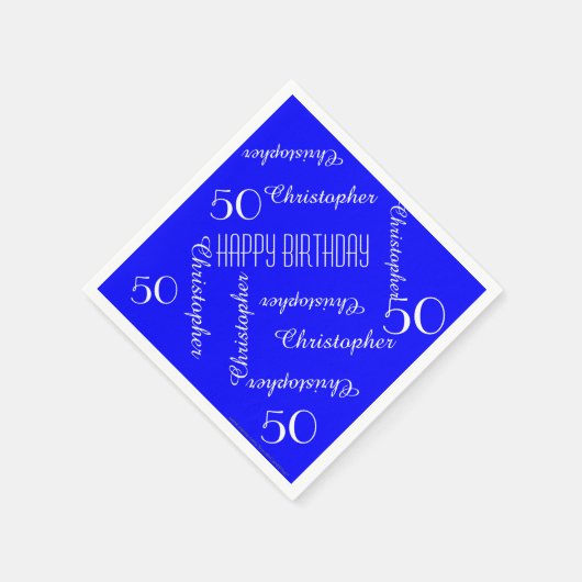 Royal Blue 50. Geburtstagspartei Wiederholungsname Serviette (Ecke)