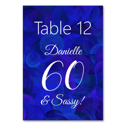 Royal Blue 60 und Sassy Birthday Party Name Tischnummer (Vorderseite)