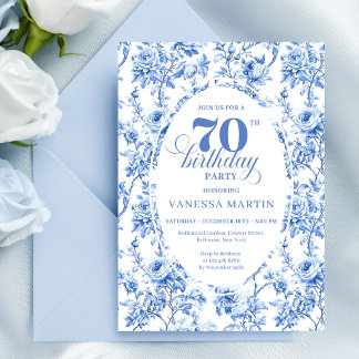 Royal Blue 70. Geburtstag Elegante Party-Einladung Einladung