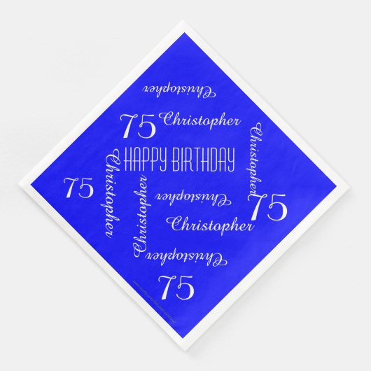 Royal Blue 75. Geburtstagspartei Wiederholungsname Serviette (Ecke)