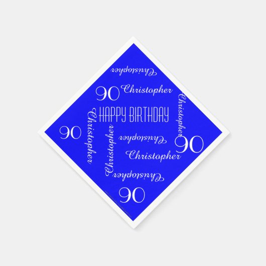 Royal Blue 90. Geburtstagspartei Wiederholungsname Serviette (Ecke)