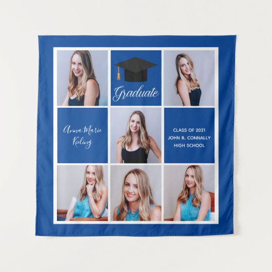Royal Blue Abschluss Senior Foto Collage Wandteppich (Vorderseite)