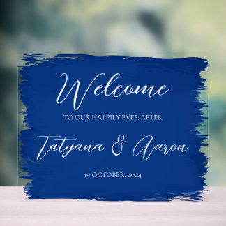 ROYAL BLUE ACRYLIC WILLKOMMEN SIGN HORZ ACRYLSCHILD