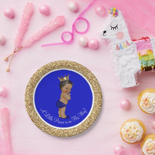 Royal Blue African American Prince Baby Dusche Pappteller (Party)