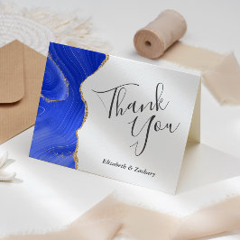 Royal Blue Agate Gold Wedding Vielen Dank Karte