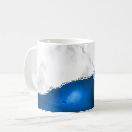 Royal Blue Agate Silver Glitter White Marble  Kaffeetasse (Vorderseite Links)