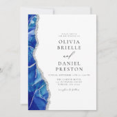 Royal Blue Agate Silver Wedding QR Code Einladung (Vorderseite)