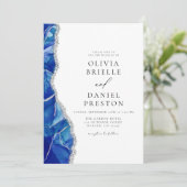 Royal Blue Agate Silver Wedding QR Code Einladung (Stehend Vorderseite)