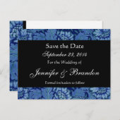 Royal Blue and Black Damask Save the Date Postcard Ankündigungspostkarte (Vorne/Hinten)