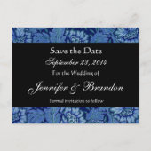 Royal Blue and Black Damask Save the Date Postcard Ankündigungspostkarte (Vorderseite)