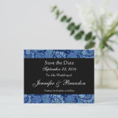 Royal Blue and Black Damask Save the Date Postcard Ankündigungspostkarte (Stehend Vorderseite)