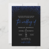 Royal Blue and Black Glitzer Wedding Einladung (Vorderseite)
