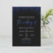 Royal Blue and Black Glitzer Wedding Einladung (Stehend Vorderseite)