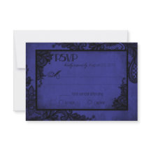 Royal Blue and Black Lace Gothic RSVP Card