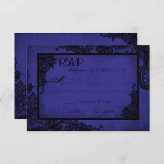 Royal Blue and Black Lace Gothic RSVP Card (Vorne/Hinten)