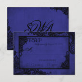 Royal Blue and Black Lace Gothic RSVP Card Karte (Vorne/Hinten)