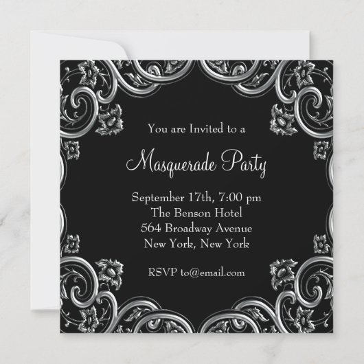Royal Blue and Black Masquerade Party Einladung (Rückseite)