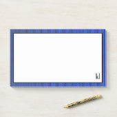 Royal Blue and Black Striping Border | Monogramm Post-it Klebezettel (Auf Schreibtisch)