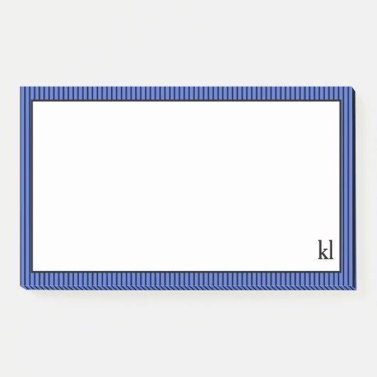 Royal Blue and Black Striping Border | Monogramm Post-it Klebezettel (Vorderseite)