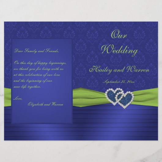 Royal Blue and Chartreuse Damask Wedding Program (Vorderseite)